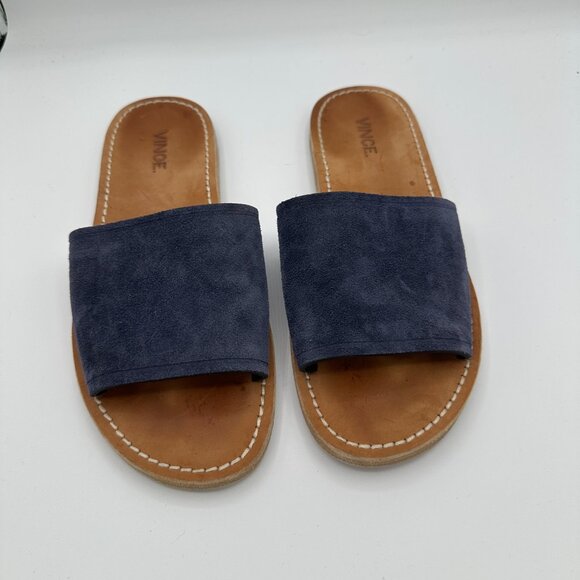 Vince Navy Blue Suede Torrell Slides Women's 8.5M - Picture 2 of 5